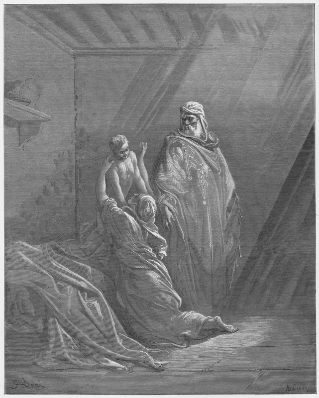 Gustave Dore Biblia: Illés felneveli Sarepta özvegyének fiát alkotó: Gustave Dore