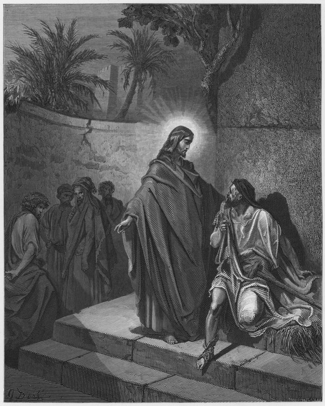 Gustave Dore Biblia: Jézus meggyógyítja a bénult embert alkotó: Gustave Dore