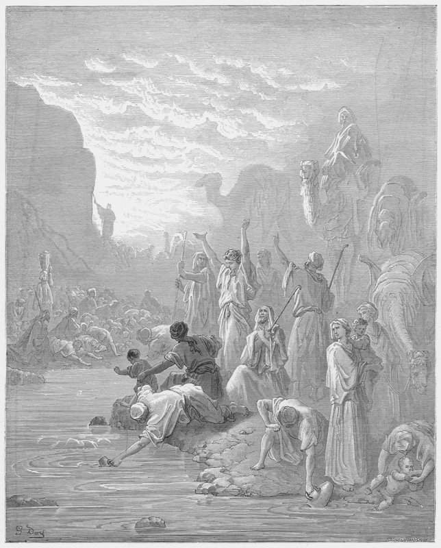 Gustave Dore Biblia: Mózes a sziklára csapott a Hórebben alkotó: Gustave Dore