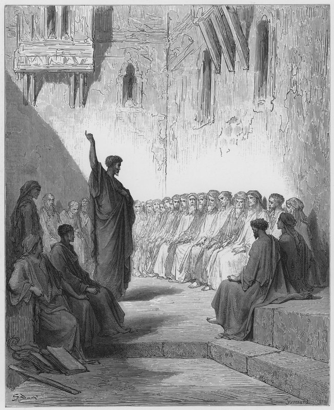 Gustave Dore Biblia: S Pál prédikál a thesszalonikaiaknak alkotó: Gustave Dore
