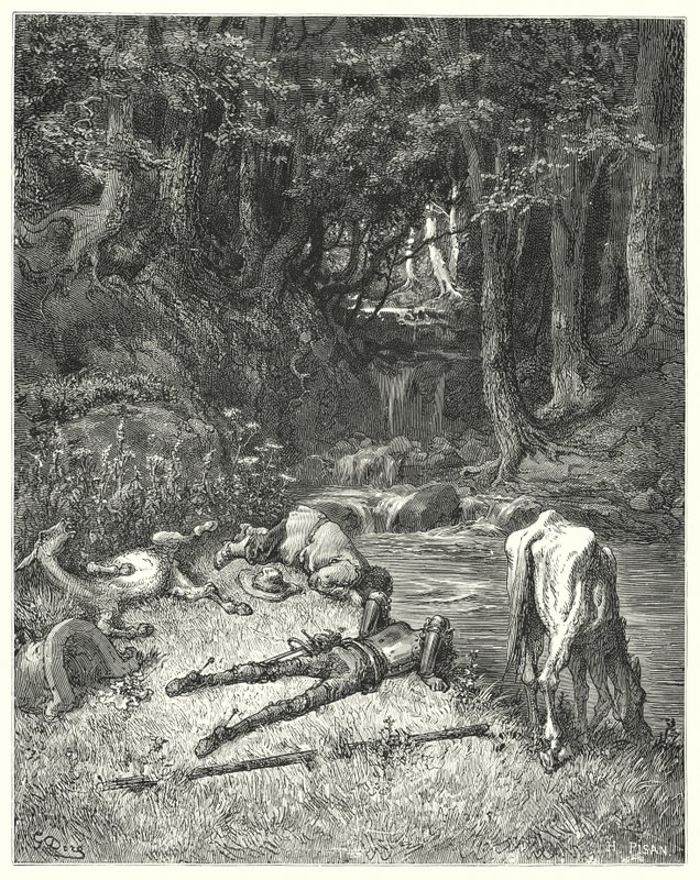 Gustave Dore Don Quijote: "Egy patakkal öntözött rét leszállásra hívta őket" (metszet) alkotó: Gustave Dore