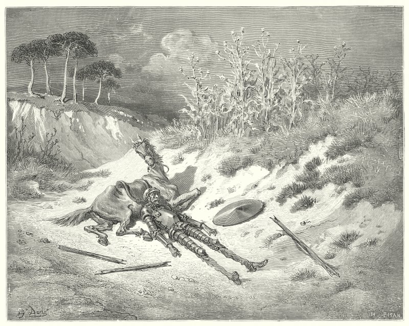 Gustave Dore Don Quijote: "Jaj, hol vagy, kedves hölgyem, hogy a jaj miatt nem nyögsz?" (metszés) alkotó: Gustave Dore