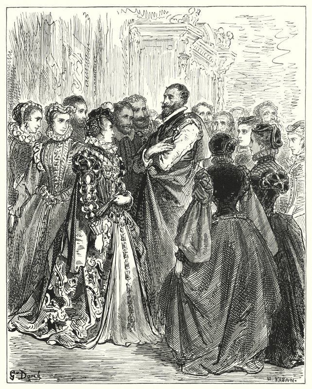 Gustave Dore Don Quijote: "Don Antonio felesége több barátját meghívta egy bálba, hogy megtisztelje vendégét" (metszet) alkotó: Gustave Dore