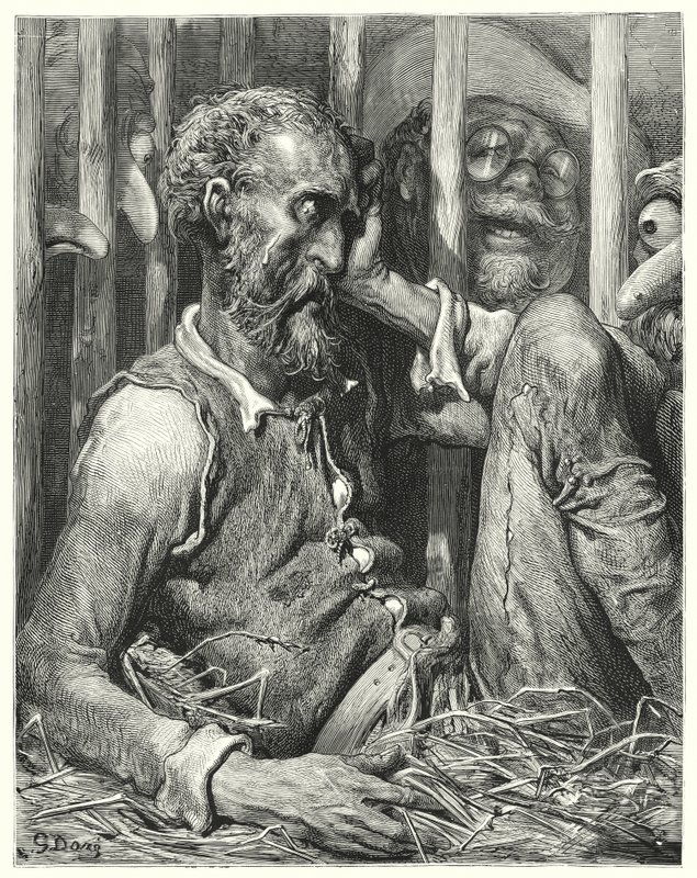 Gustave Dore Don Quijote: "Don Quijote nem annyira a varázslatán lepődött meg, mint inkább a módján" (metszet) alkotó: Gustave Dore