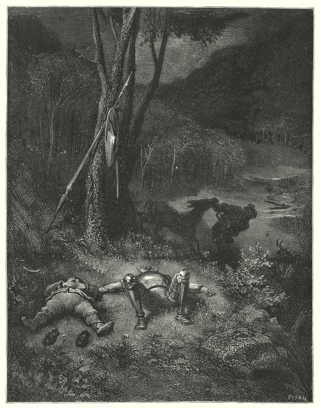 Gustave Dore Don Quijote: "Gines, akitől idegen volt a hála és az emberiesség, elhatározta, hogy Sancho seggével ellovagol" (metszet) alkotó: Gustave Dore
