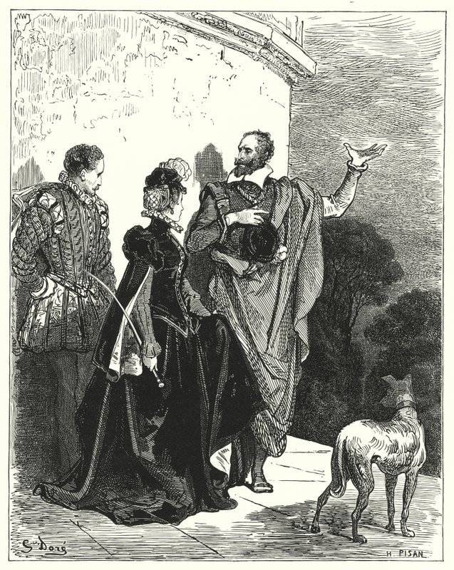 Gustave Dore Don Quijote: "Megismertetta a herceget és a hercegnőt érzelmeivel, és engedélyt kért, hogy távozzanak" (metszet) alkotó: Gustave Dore