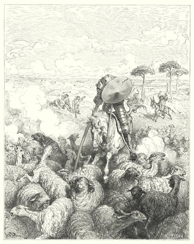 Gustave Dore Don Quijote: "Megrohanta a birkaosztagot" (metszet) alkotó: Gustave Dore