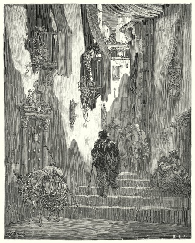 Gustave Dore Don Quijote: "Számos szerelmes levelet juttattak el hozzám, mindegyik tele van a leggyengédebb kifejezésekkel" (metszet) alkotó: Gustave Dore