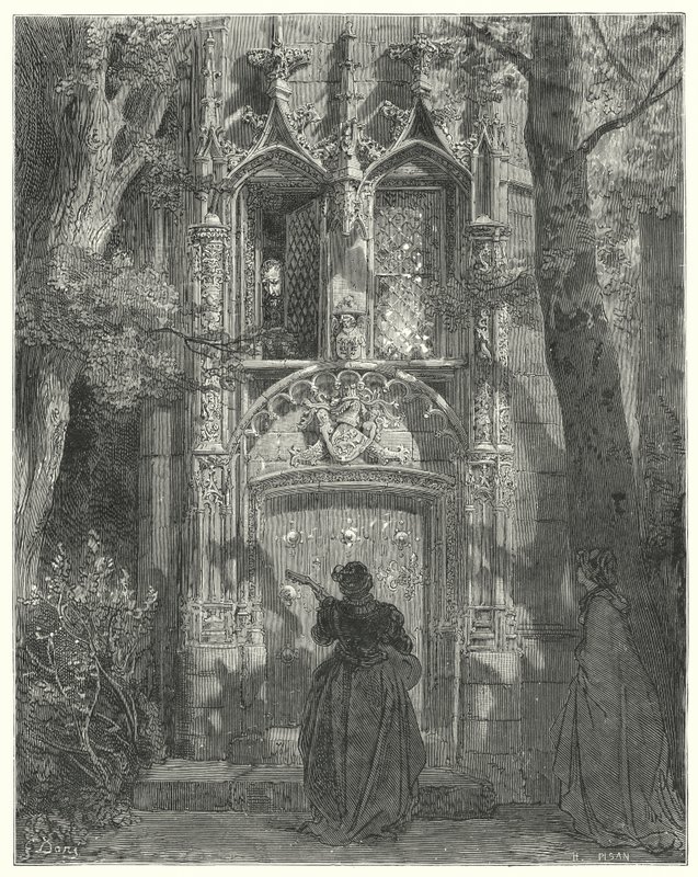 Gustave Dore Don Quijote: "Itt az udvarló leányzó befejezte a dalát" (metszet) alkotó: Gustave Dore