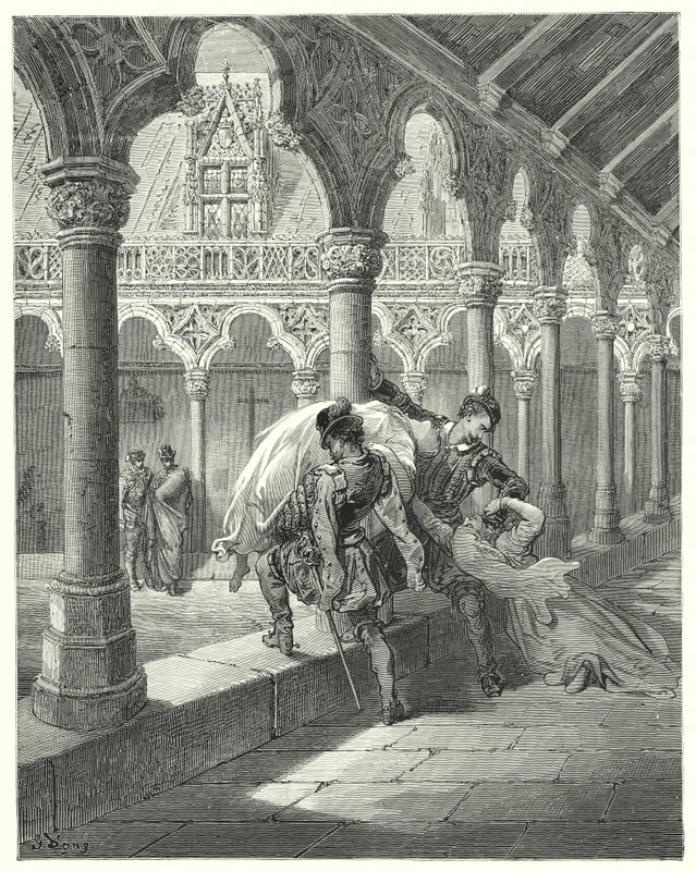 Gustave Dore Don Quijote: "Lucinda a hatalmában találta magát, elájult" (metszet) alkotó: Gustave Dore