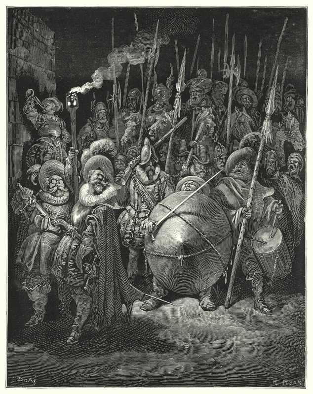 Gustave Dore Don Quijote: "Március!" quoth Sancho: „Szerinted hogyan vagyok képes megcsinálni?” (metszet) alkotó: Gustave Dore
