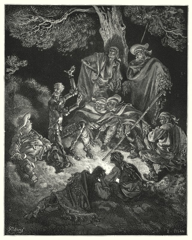 Gustave Dore Don Quijote: "Ó, boldog kor" - kiáltott fel -, amelyet első szüleink az arany korának neveztek! (metszés) alkotó: Gustave Dore