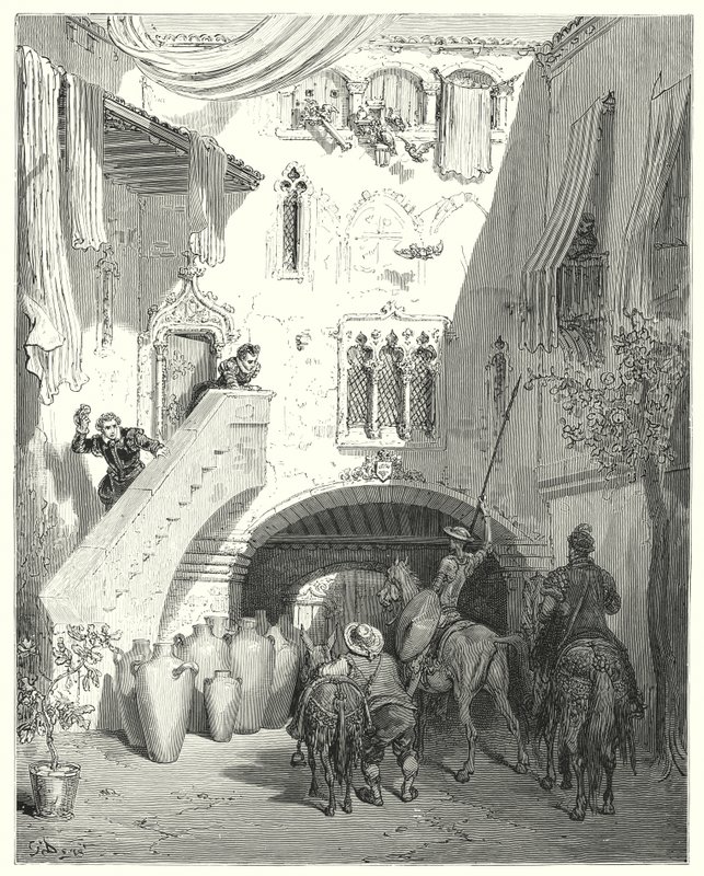 Gustave Dore Don Quijote: "Ó, ti tobosi urnák! melyek felébresztik elmémben legkeserűbb bánatom édes zálogának gondolatait!" (metszés) alkotó: Gustave Dore