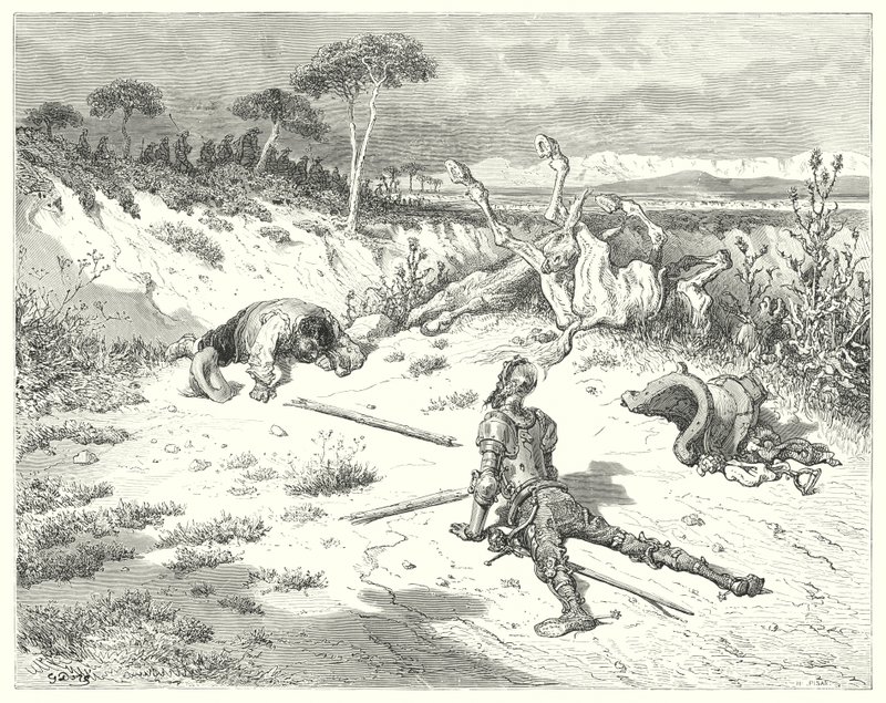 Gustave Dore Don Quijote: "Sancho, mindig azt hallottam, hogy a bohócokkal kedveskedni olyan, mint vizet dobni a tengerbe" (metszet) alkotó: Gustave Dore