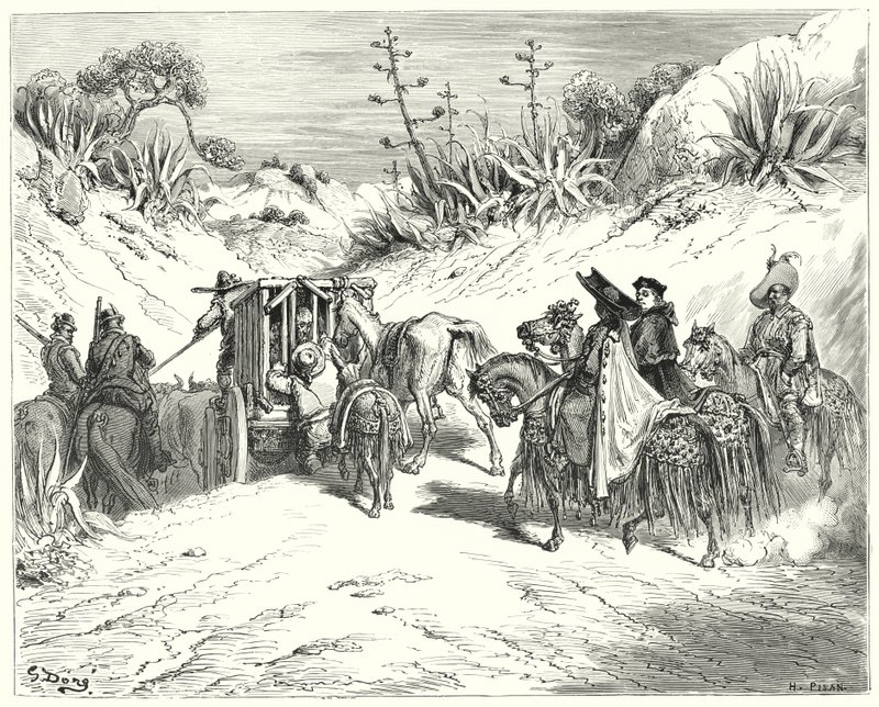 Gustave Dore Don Quijote: "A lelkész nagyon figyelmes volt, és józan embernek hitte" (metszet) alkotó: Gustave Dore