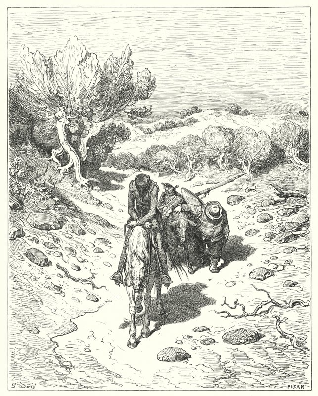 Gustave Dore Don Quijote: „Aznap, és utána még négy ilyen beszélgetésben éltek” (metszet) alkotó: Gustave Dore