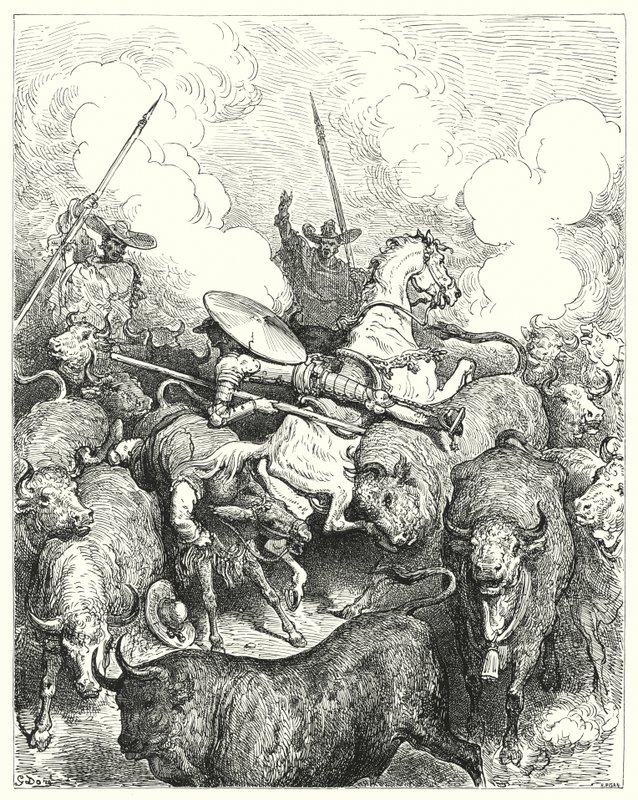 Gustave Dore Don Quijote: „Kíméletlen ütemben tiporták őket lábuk alá” (metszet) alkotó: Gustave Dore