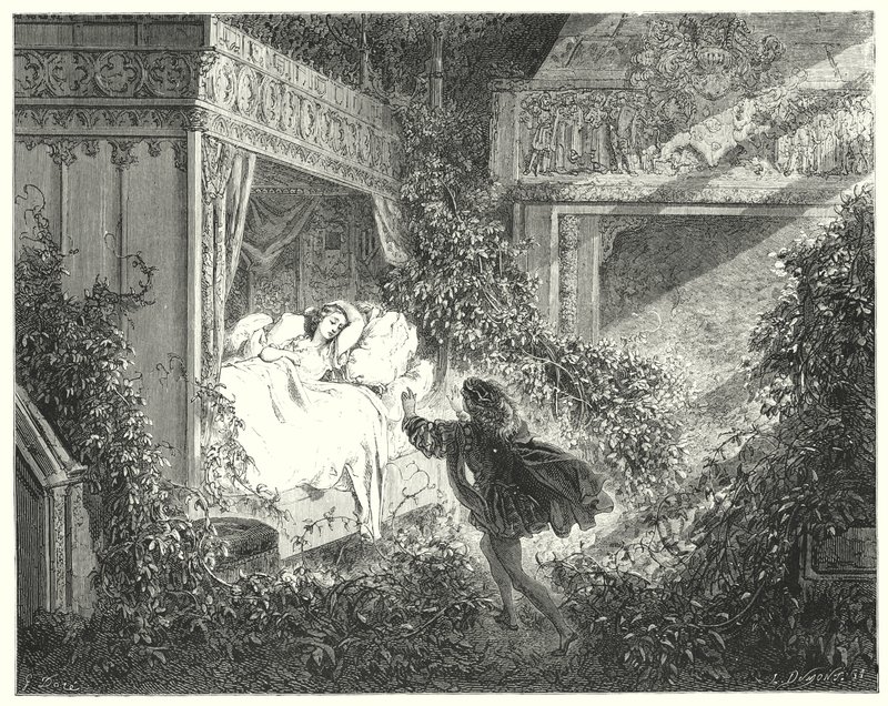 Az alvó szépség; Csipkerózsika (metszet) alkotó: Gustave Dore