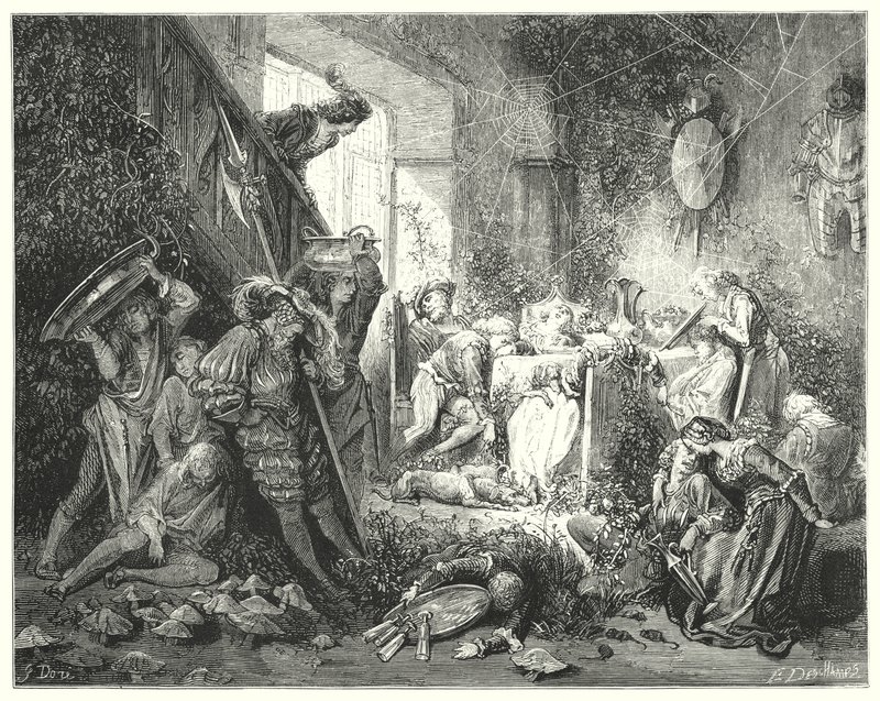Az alvó szépség; Csipkerózsika (metszet) alkotó: Gustave Dore
