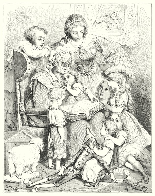 Családi mesék olvasása (metszet) alkotó: Gustave Dore