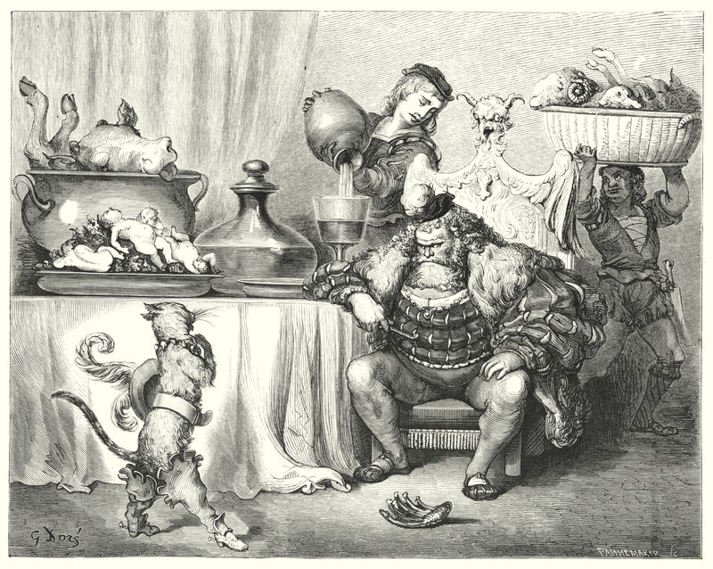 A mestermacska vagy a bakancsos cica; Puss In Boots (metszet) alkotó: Gustave Dore