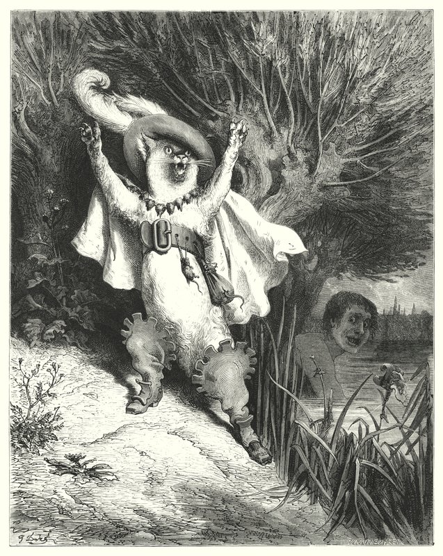 A mestermacska vagy a bakancsos cica; Puss In Boots (metszet) alkotó: Gustave Dore