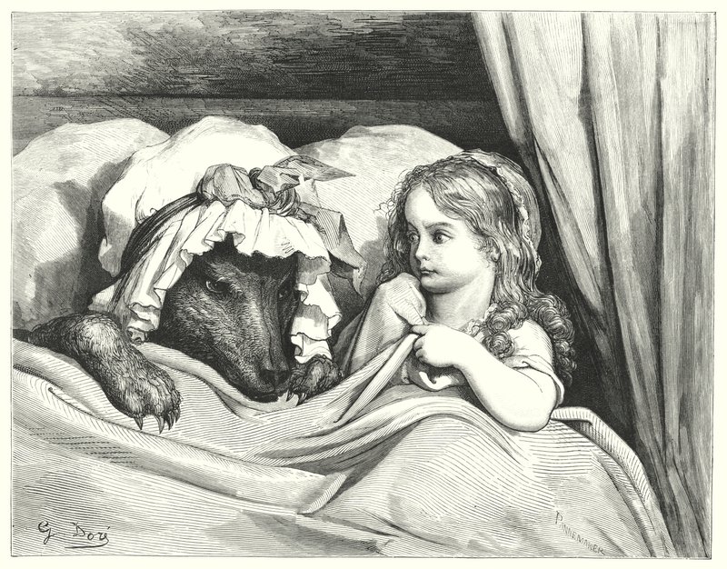 Le Petit Chaperon Rouge; Piroska (metszet) alkotó: Gustave Dore