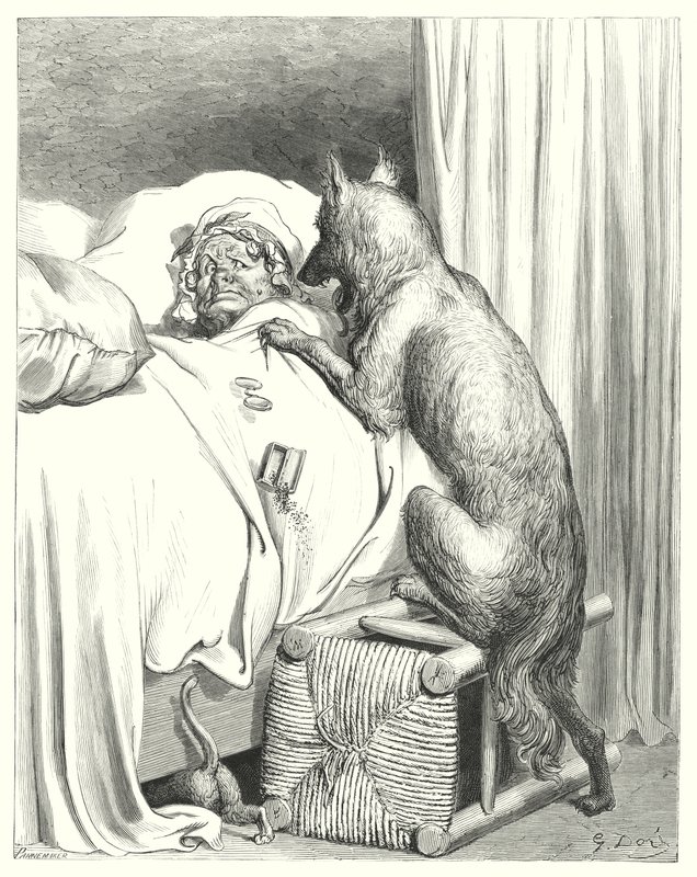 Le Petit Chaperon Rouge; Piroska (metszet) alkotó: Gustave Dore