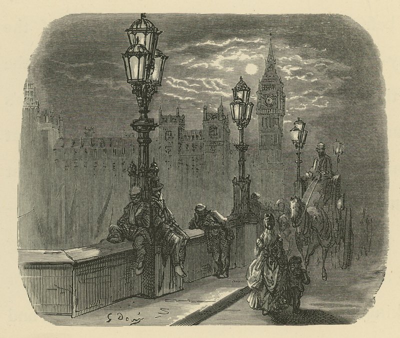 Emberek és kocsik a Westminster hídon alkotó: Gustave Dore