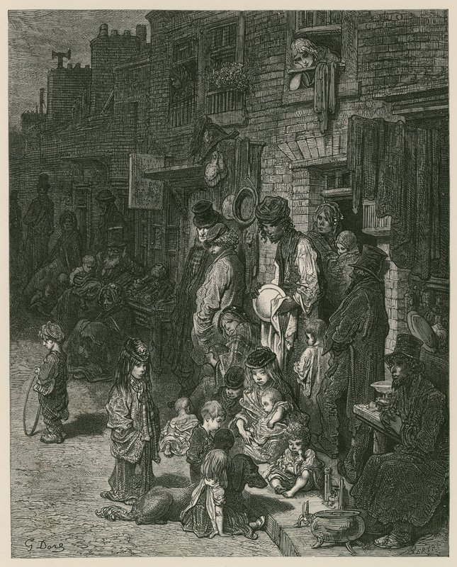 Nyomornegyedek Londonban (metszet) alkotó: Gustave Dore