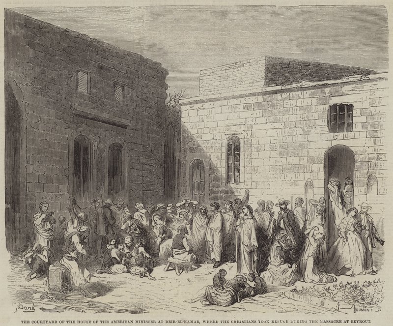 Az amerikai miniszter házának udvara Deir-el-Qamarban, ahová a keresztények vitték? alkotó: Gustave Dore