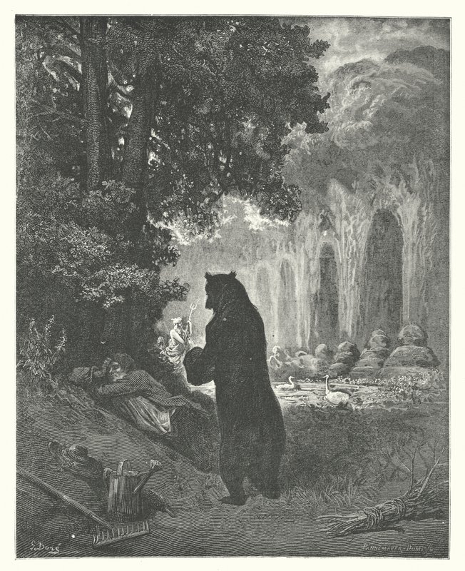 La Fontaine meséi: A medve és a kertészkedés amatőrje (metszet) alkotó: Gustave Dore
