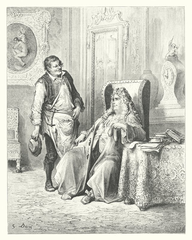 La Fontaine meséi: A suszter és a bankár (metszet): A suszter és a bankár. alkotó: Gustave Dore