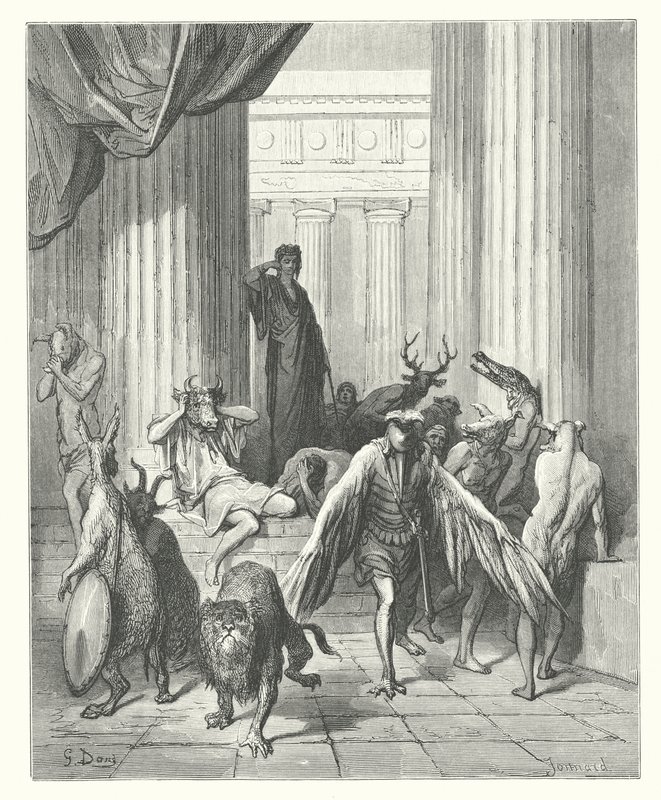 La Fontaine meséi: Odüsszeusz társai (metszet) alkotó: Gustave Dore