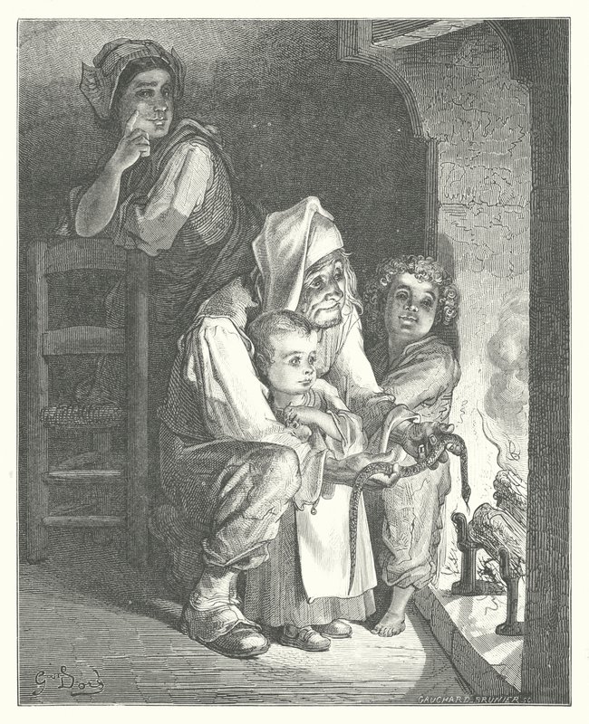 La Fontaine meséi: (metszet): A paraszt és a kígyó (metszet) alkotó: Gustave Dore