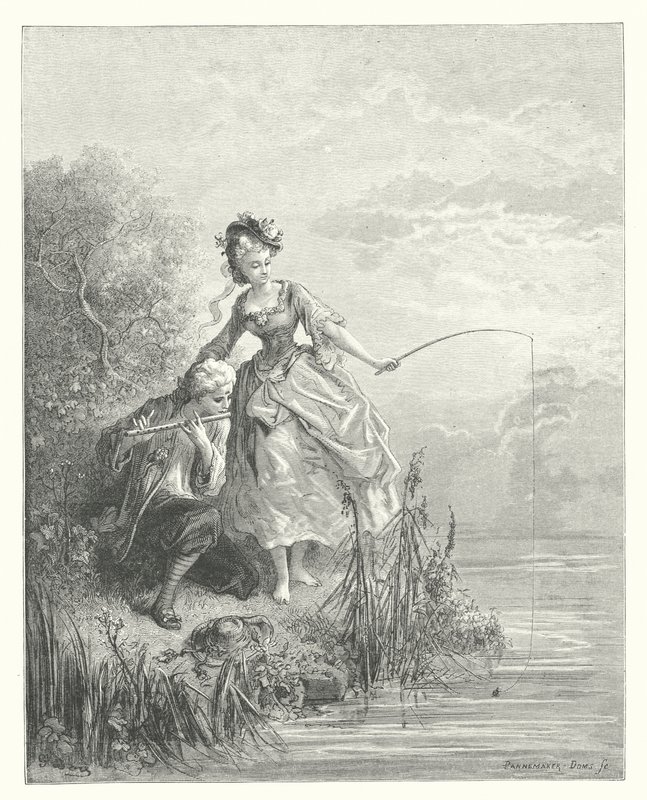 La Fontaine meséi: A hal és a pásztor, aki a klarinéton játszott (metszet) alkotó: Gustave Dore