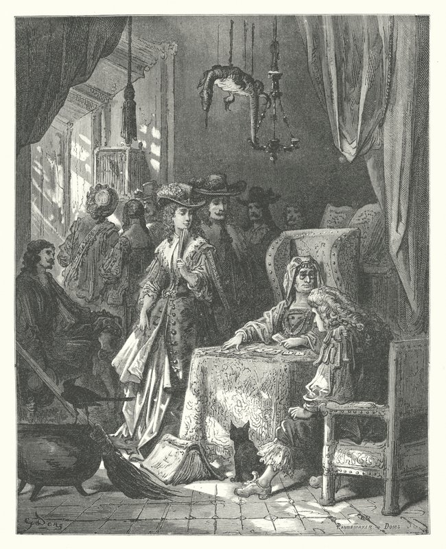 La Fontaine meséi: Fontaine: A jövendőmondó (metszet). alkotó: Gustave Dore