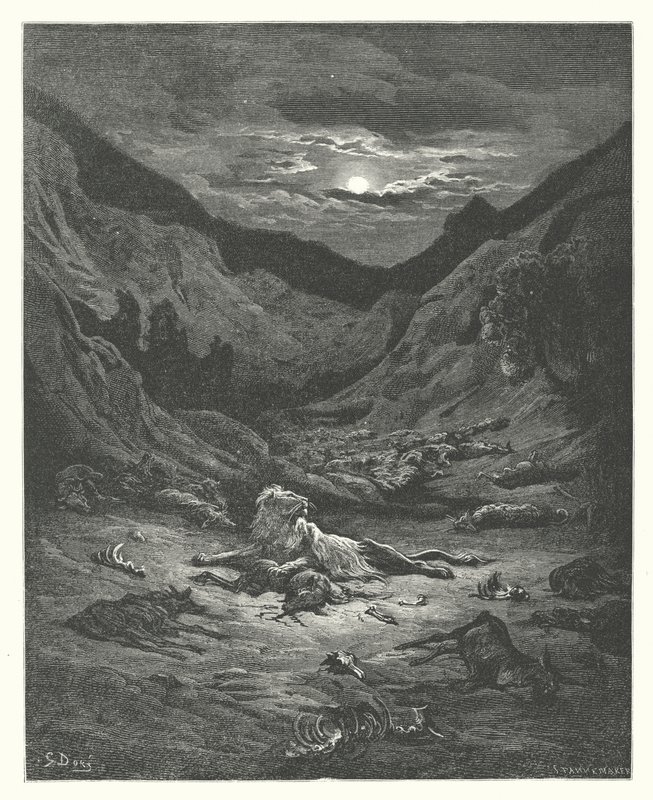 La Fontaine meséi: Fontaine: Az oroszlán (metszet) alkotó: Gustave Dore