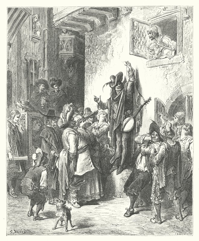 La Fontaine meséi: Fontaine: Az őrült, aki eladta a bölcsességet (metszet). alkotó: Gustave Dore