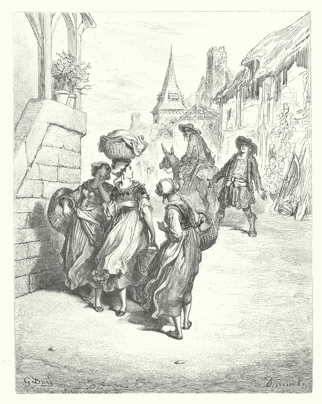 La Fontaine meséi: A molnár, a fia és a szamár (metszet) alkotó: Gustave Dore