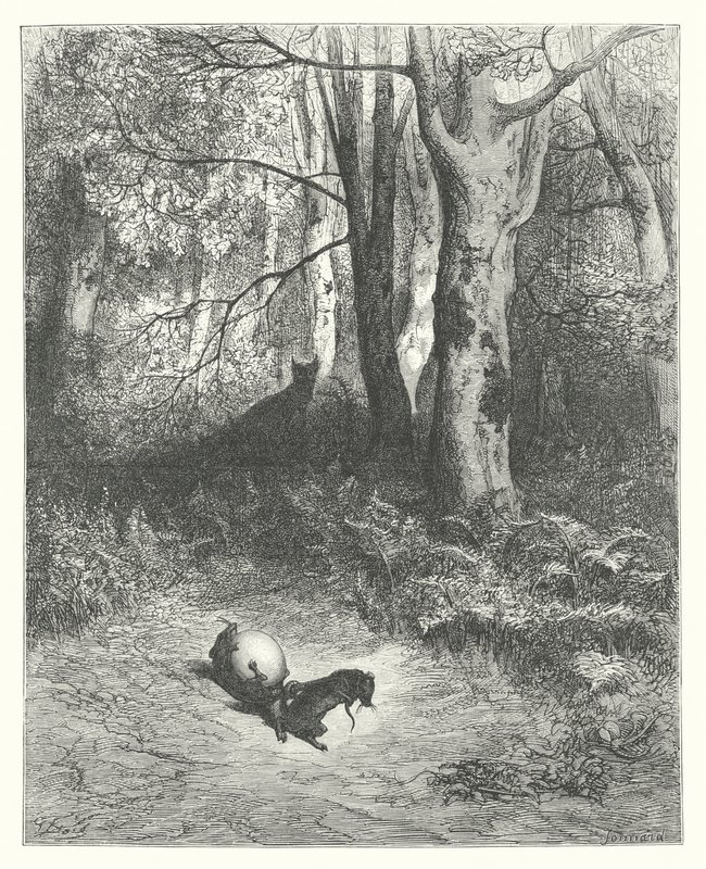 La Fontaine meséi: Fontaine: A két patkány, a róka és a tojás (metszet) alkotó: Gustave Dore