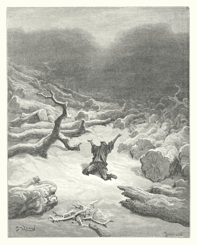 La Fontaine meséi: Fontaine: A favágó és Merkúr (metszet). alkotó: Gustave Dore
