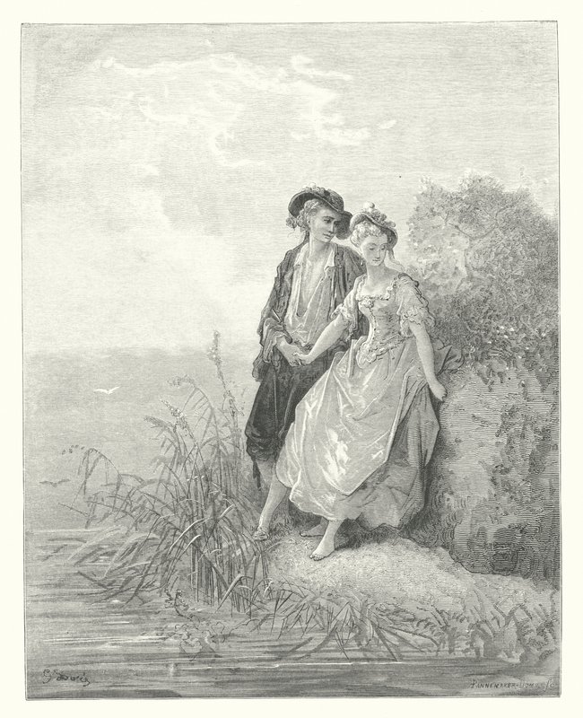 La Fontaine meséi: Tircis és Amarant (metszet) alkotó: Gustave Dore