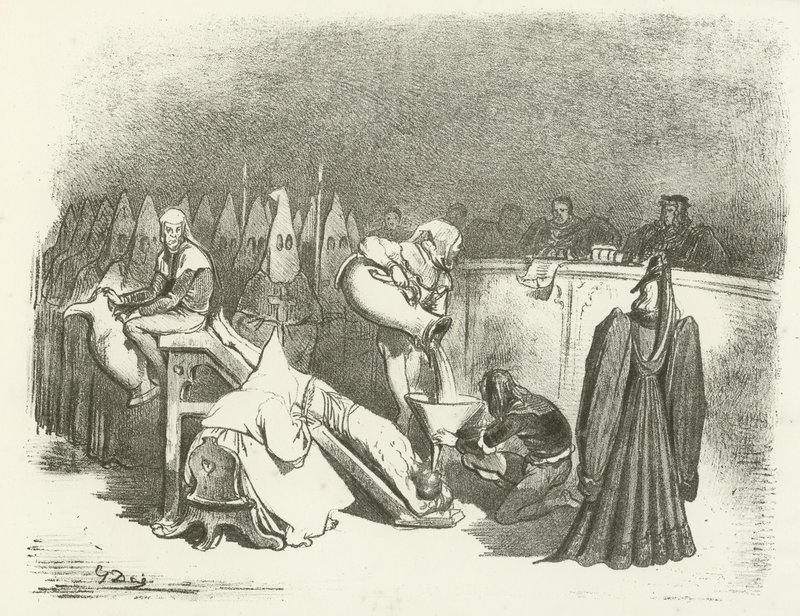 Az inkvizíció - Kínzás vízzel (mélynyomás) alkotó: Gustave Dore