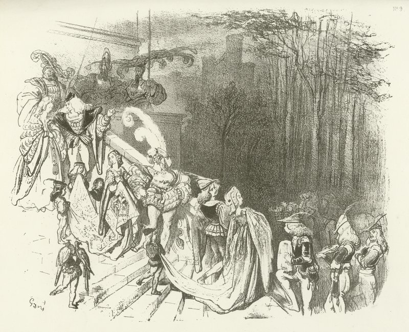 A kastély urai és hölgyei. 16. század eleje (mélynyomás) alkotó: Gustave Dore