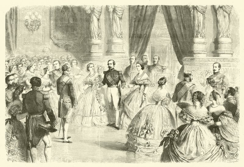 Kvadrilltánc egy francia császári udvari bálban (metszet) alkotó: Gustave Janet