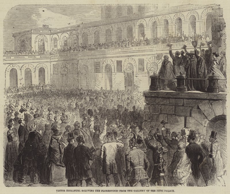 Victor Emmanuel tiszteleg a firenzeiek előtt a Pitti-palota galériájából alkotó: Gustave Janet