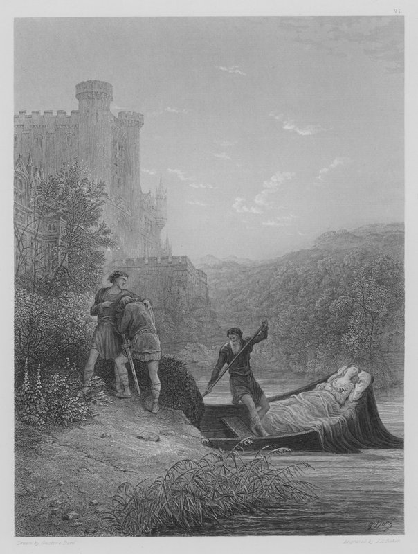 Torre és Lavaine búcsút vett Elaine Testületétől alkotó: Gustave after Dore