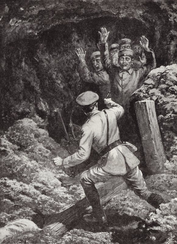 Morland hadnagy tizennyolc németet ejtett foglyul a franciaországi Givenchy-i bányában, 1915. május alkotó: H. Ripperger
