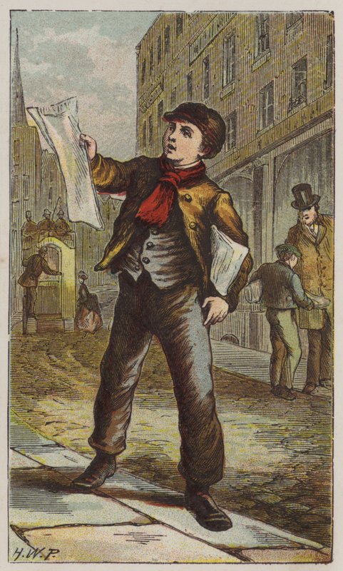 Newspaper Boy (színes litó) alkotó: H.W. (after) Petherick